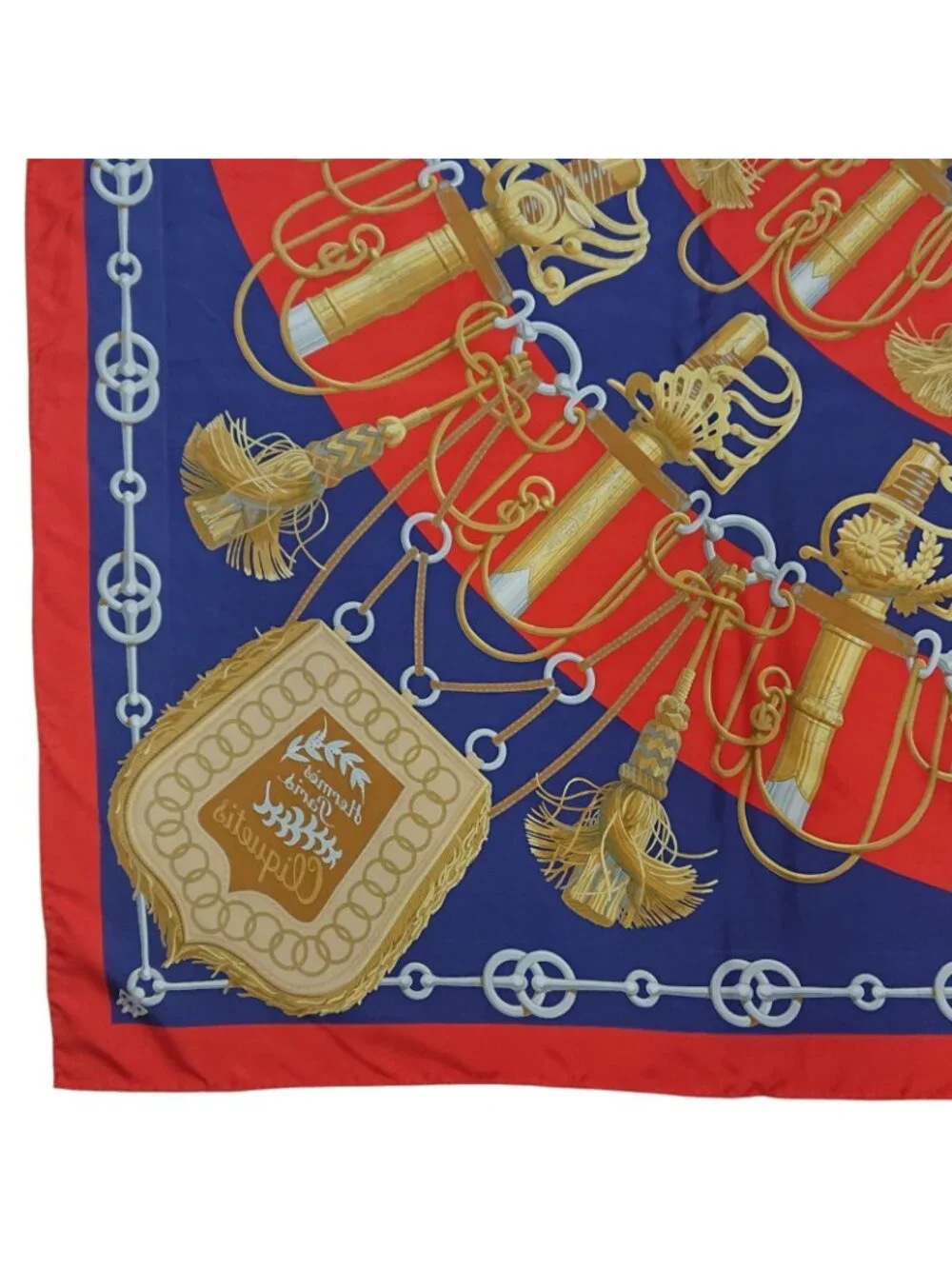 Hermes Carre 90 Cliquetis Silk Scarf Red Navy Gold